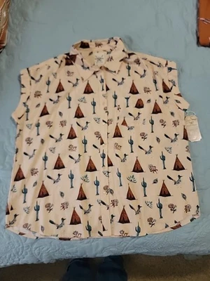 Camisa abotonada para mujer, algodón y centeno, talla XXL, Western/Roadrunner/Cactus - ¡NUEVA CON ETIQUETAS!! Foto 1 de 4