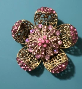 Vintage Brosche rosa Steine goldfarben Modeschmuck romantisch - Bild 1 von 7
