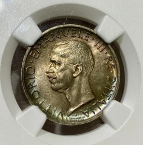 1929 R Italy Silver 5 Lire Vittorio Emanuele III FERT Edge NGC MS64 UNC Lustrous - Picture 1 of 3