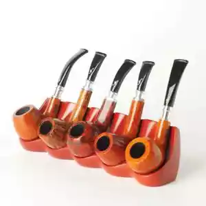 5 Tobacco Pipes Holder Wooden Pipe Stand Rack Smoking Pipe Display Solid Stand - Picture 1 of 8