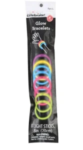 Way To Celebrate 8 Ct Glow Bracelets Light Sticks 8" ~Great Party Favor  - Picture 1 of 2