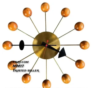 George Nelson Mid Century Ball Clock 18" in Brass and Wood Vintage Home Decor - Picture 1 of 9