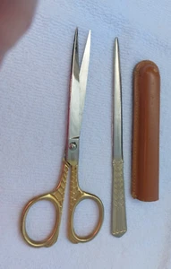 vtg Solinger Germany Letter Opener and scissors in leather case - Picture 1 of 14