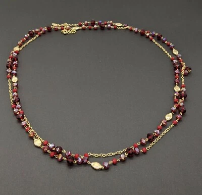 Collar de cuentas rojas rubí dorado para dama BOHO Style & Co  Foto 1 de 4