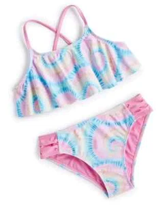 Breaking Waves Hello Radiance Flounce Swimsuit Set Big Girls 14 Multi Tie Dye - Picture 1 of 22