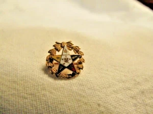 Vintage 14K Yellow Gold Eastern Star Wreath Enamel Pin 7/16” dia. - Picture 1 of 6