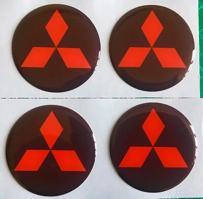 MITSUBISHI ALLOY WHEEL CENTRE CAP DOMED STICKERS BLACK RED DIAMOND  EVO X4 60mm - Image 1 of 3
