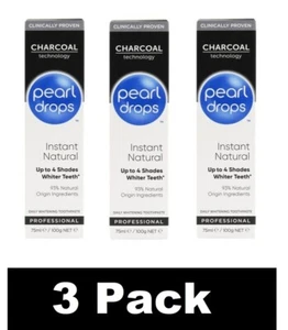 3 x PEARL DROPS 100g TOOTHPASTE INSTANT NATURAL CHARCOAL TECHNOLOGY BRAND NEW - Picture 1 of 6