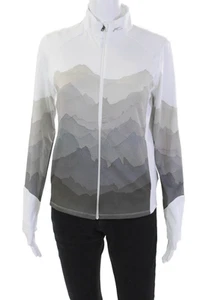 Kjus Boys Front Zip Long Sleeve Mock Neck Shirt White Brown Size 164cm - Picture 1 of 6