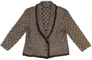 St. John Couture Women's Size 16 Gold Black Tweed Checkered Knit Jacket Blazer - Picture 1 of 15
