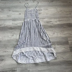 Abercrombie Kids Dress Girls small Aline high-low flowly navy &white stripes NEW - Picture 1 of 10