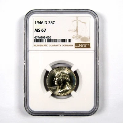 1946 D Washington Quarter MS 67 NGC 90% Silver 25c Unc SKU:I9236 - Image 1 of 4