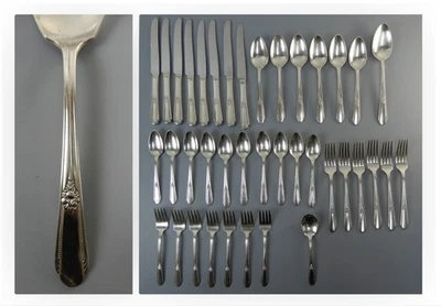 38 Pc. Vintage Wm. Rogers IS "Memory/ Hiawatha" Flatware Set Foto 1 de 4