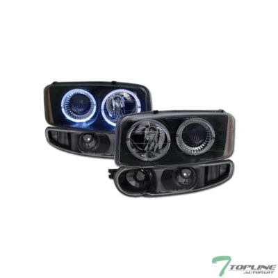 Topline For 01-06 Yukon/Sierra Denali Black Halo Projector Headlights KS+Bumper - Image 1 of 4