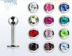 Ohrpiercing TRAGUS Kristall viele Faben Labret Ohrstecker Lippe Piercing Wange - Picture 1 of 2