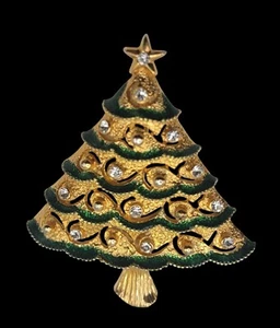 EISENBERG ICE Christmas Tree Pin Brooch Rhinestone Ornaments Gold Tone 2" - Picture 1 of 4
