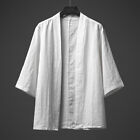 Mens Summer Loose Coat Chinese Style Robe Cotton Linen Casual Solid Color Shirts