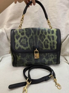Dolce & Gabbana D&G Leopard Padlock Turn Lock Chain Hand Crossbody Bag Women - Picture 1 of 10
