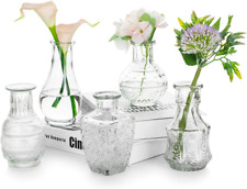 Vintage Clear Glass Bud Vase, Set of 5 ,Crystal Small Mini Flower Decor Vases  