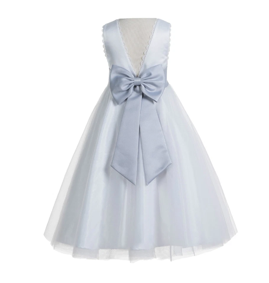 V-Back Lace Edge White Flower Girl Dress Wedding Dress Holy Communion Dresses - Image 1 of 1