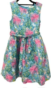 Mini Boden Girls 7-8Y Sleeveless Linen Cotton Full Tropical Flamingo Dress 7/8 - Picture 1 of 5