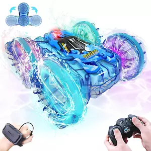Amphibious Remote Control Car, 4WD Waterproof RC Car 360° Flips Rotation Hand Ge - Picture 1 of 13