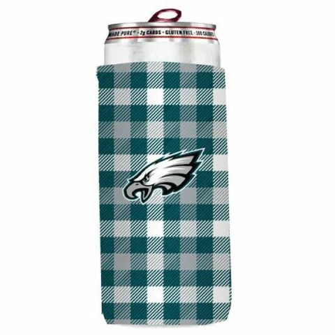Philadelphia Eagles Plaid Slim Can Cooler, NFL Coozie Koozie Coolie Cover