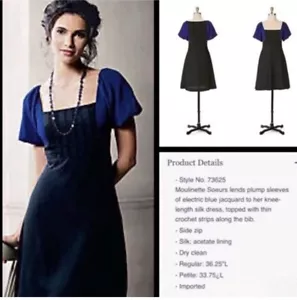 Anthropologie Moulinette Soeurs mini abito bolero nero blu seta manica a sbuffo 10 - Foto 1 di 7