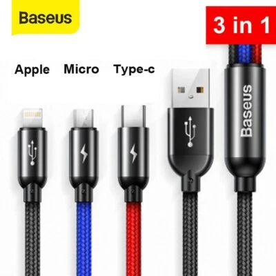 Baseus 3 in 1 USB For iPhone Micro Type C Charging Cable Charger Cord Data Line - Image 1 of 4