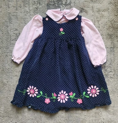 Vestido Good Lad Of Philadelphia Talla 4 Azul y Rosa Lunares Cuello Tortuga Pana Flor Foto 1 de 4