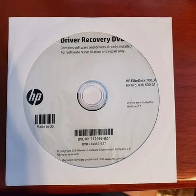 Genuine HP Driver Recovery DVD EliteDesk 700/800 G1 ProDesk 600 G1  Win7 Clean - Image 1 of 4