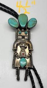 Will Denetdale Navajo Kachina Dancer Sterling Silver Large Bolo Tie VINTAGE - Picture 1 of 9