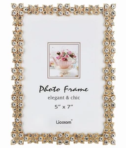 Luxury Metal Picture Frame with Brilliant Crystals, Gold Photo Frame 5 x 7 inch - Foto 1 di 6