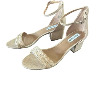 Steve Madden Irenee Two-Piece Block-Heel Sandals Raffia Upper NEW Size 9.5 - Picture 1 of 11