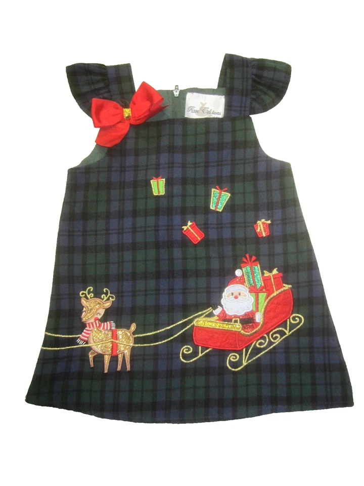 Vintage Toddler Dress 2T Rare Editions Holiday Christmas Green Plaid Girls Santa - Image 1 of 4