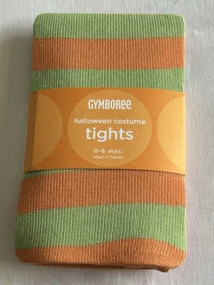 NEW Gymboree Baby Girl 0 3 6 Orange Green Striped Halloween Costume Tights - Image 1 of 2