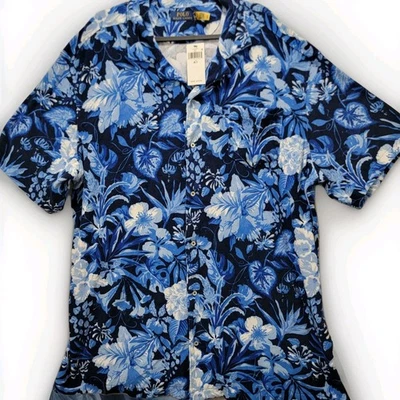 Polo Ralph Lauren Blue Floral Terry Camp Shirt Men’s 2XLT Shirt NWT $148 - Image 1 of 4