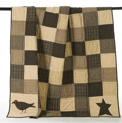 Kettle Grove Crow & Star Quilted Cotton Throw-Hand Quilted-Rod Pocket-60"x50" - Image 1 of 2