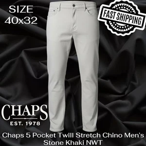 Chaps 5 Pocket Twill Stretch Chino Mens Size 40x32 Stone Khaki NWT FAST SHIPPING - Foto 1 di 6