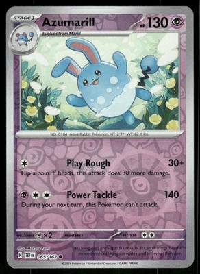 Azumarill 065/162 Common Reverse Holo NM Pokemon SV05: Temporal Forces - Image 1 of 2
