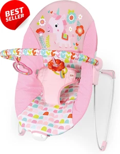 Baby Bouncer Infant Seat with Toy Bar Pink Unicorn 0-6 Months - Picture 1 of 12