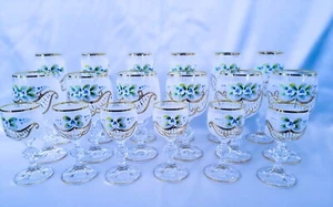 Top Tschechische Bohème Weißglas Set 18 tlg. verziertes Gold und Emaille - Bild 1 von 6