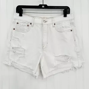 American Eagle Shorts 10 90s Boyfriend High Rise White Denim Distress Grunge EUC - Picture 1 of 12