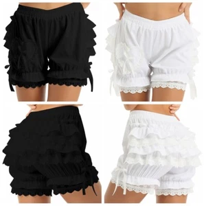 Womens Vintage Gothic Pumpkin Shorts Layered Ruffle Lace Bloomers Short Pants - Picture 1 of 20