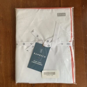New Bambeco 100% Linen Table Runner 16” x 72” White with Coral Stitch - Picture 1 of 5