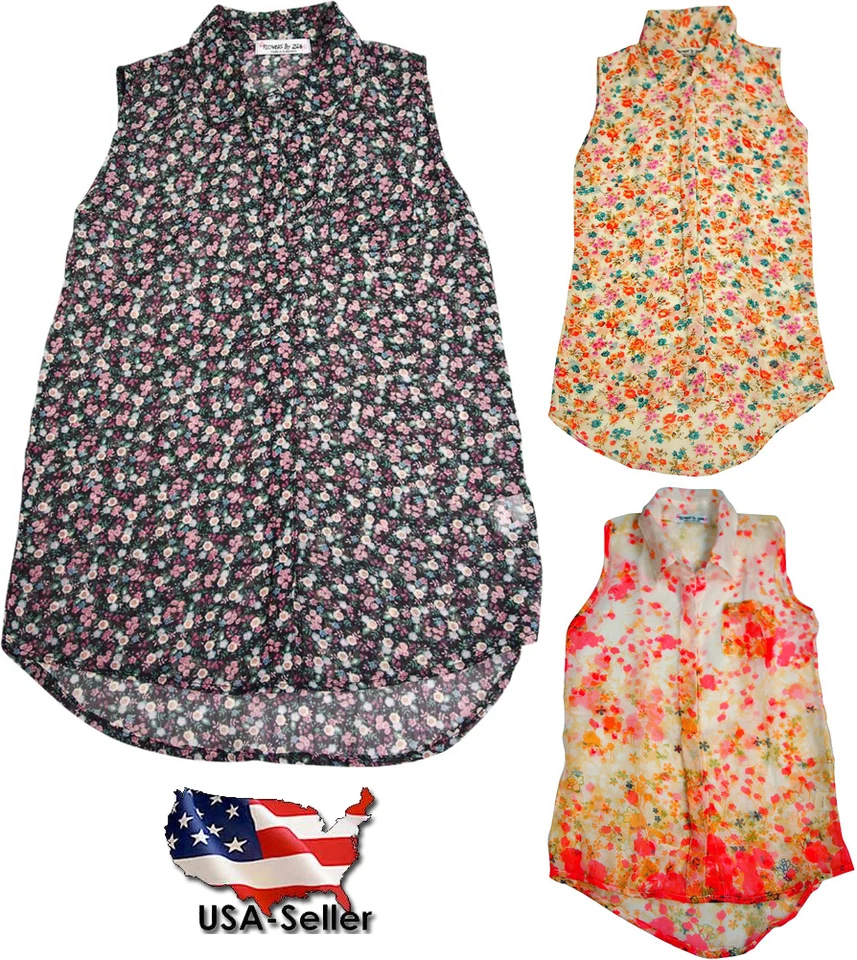 Цветы на Zoe девочек без рукавов цветочный блузка на пуговицах рубашка - Изображение 1 из 1