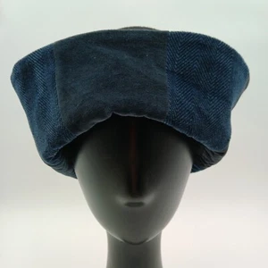 Vintage Bucket Hat Women's Black Blue Herringbone Velvet - Picture 1 of 19