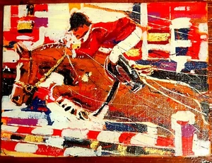 PATRICE*MEROT*JUMPING*PEINTURE*ORIGINALE*1999*MONACO*CHEVAL*HORSE*OR*COLLECTOR* - Foto 1 di 9