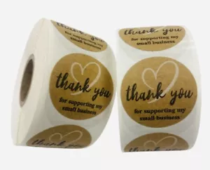 Thank You for Support Small Bus 1.37" White Heart Kraft Stickers 2RLS of 500 EA - Picture 1 of 3