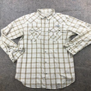 Columbia PFG Shirt Mens Medium White Plaid Pearl Snap Fishing Hiking Vented * - Picture 1 of 15